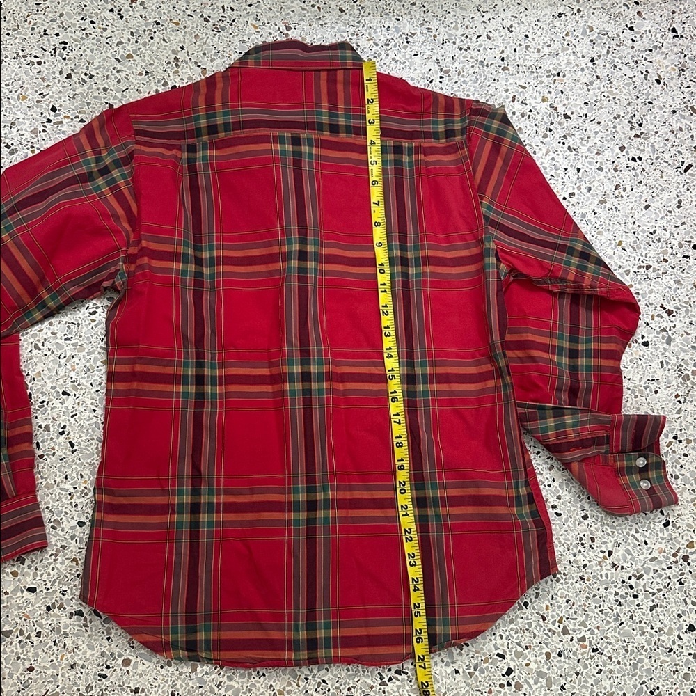 Eddie Bauer red green holiday tartan plaid button up down shirt cotton small s - Picture 8 of 8